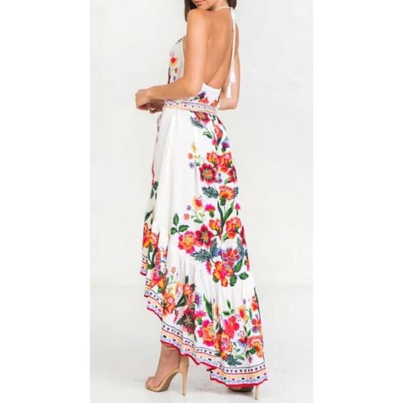 Flying Tomato floral boho halter hi-low open back dress Large women's - Picture 2 of 10